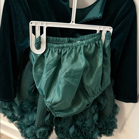 Rare Editions Dark Green Velvet Dress with Bow - Picture 5 of 5